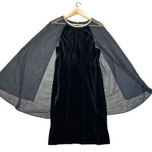 R&M Richards‎ Sheath Dress with Beaded Jewel Neckline & Cape Black 16W